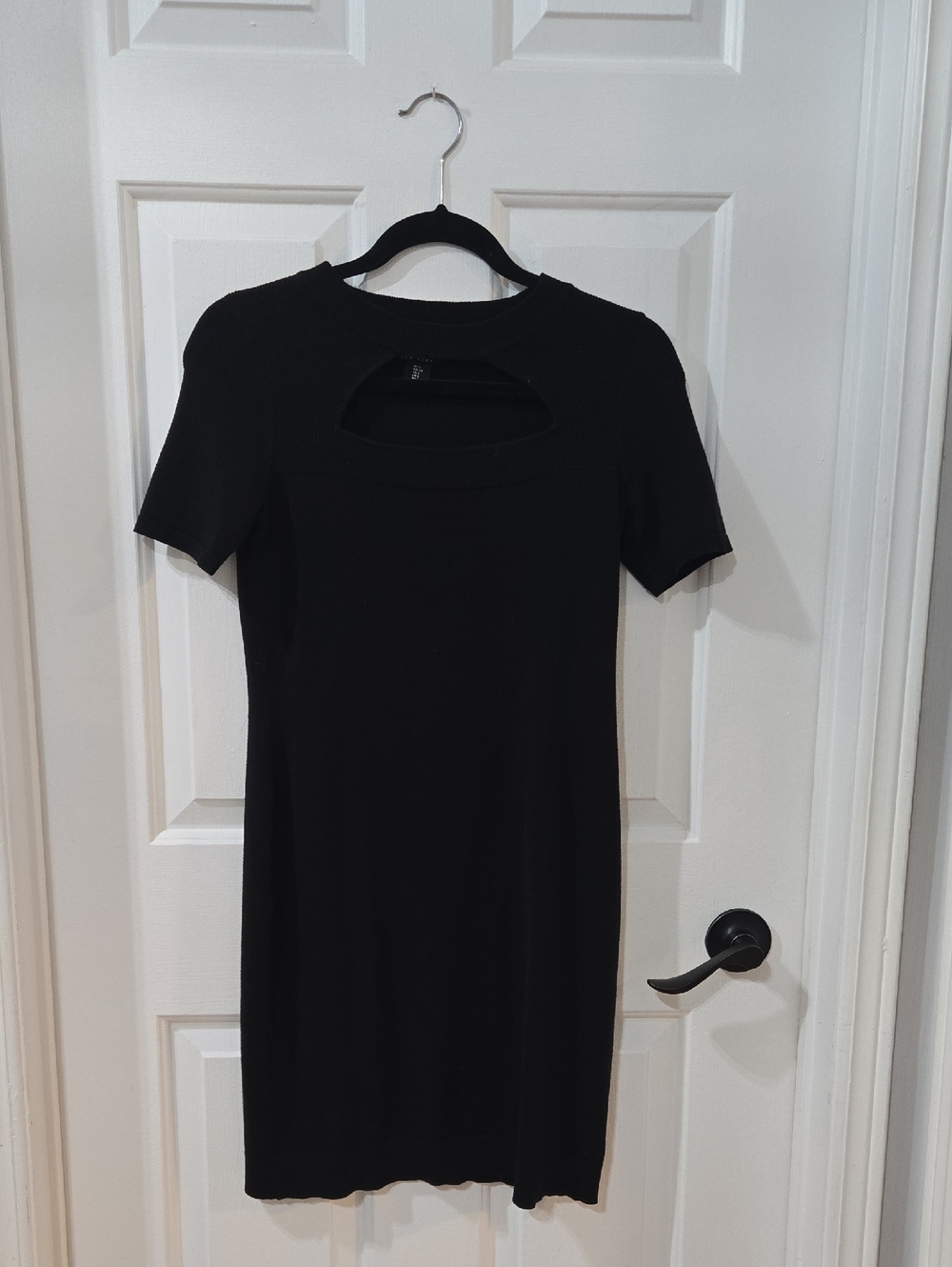 Nicole Miller Black Short-Sleeve Mini Dress with Keyhole